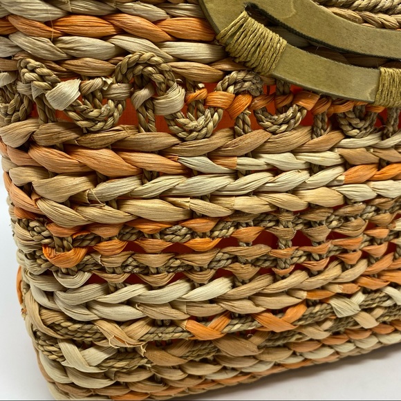 Cappelli Orange Straw Woven Bag With Wooden Handles HOST PICK!!!! - Picture 4 of 11